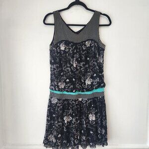 Vivienne Tam Floral Black Dress 20s Style Drop Waist Flapper Dress Size S